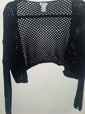 Rue21 Black Crochet Open-Weave Cropped Cardigan